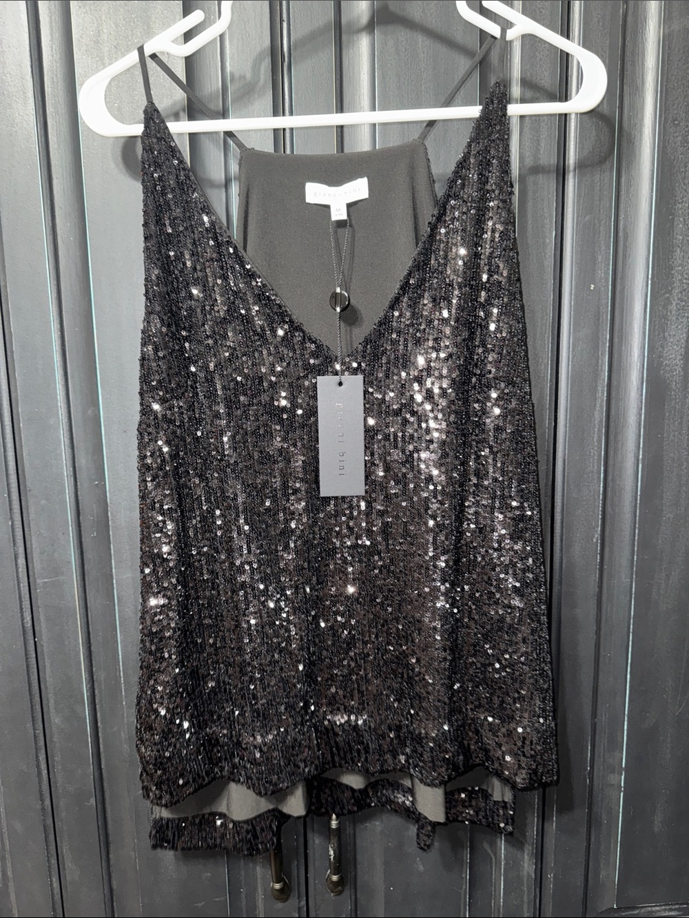 NWT Gianni Bini Black Sequin V-Neck Cami Top - M